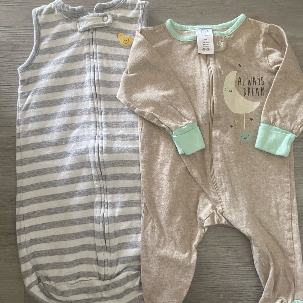 Striped Sleeveless Baby Sleep Sack and Moon Print Onesie